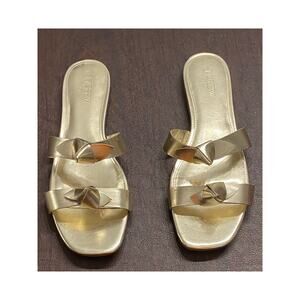 J.Crew Metallic Gold Knot Slide Sandals Size 9 Minimalist Chic Resort‎ Coastal